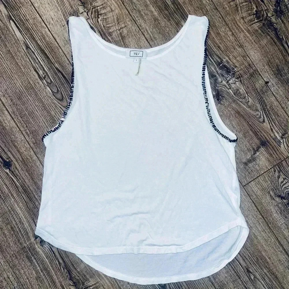 Revolve oversized loose white tank with black embellishments MLV